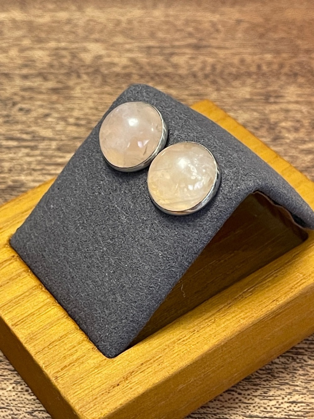Sterling Silver Rose Quartz Stud Earrings - Pale Pink